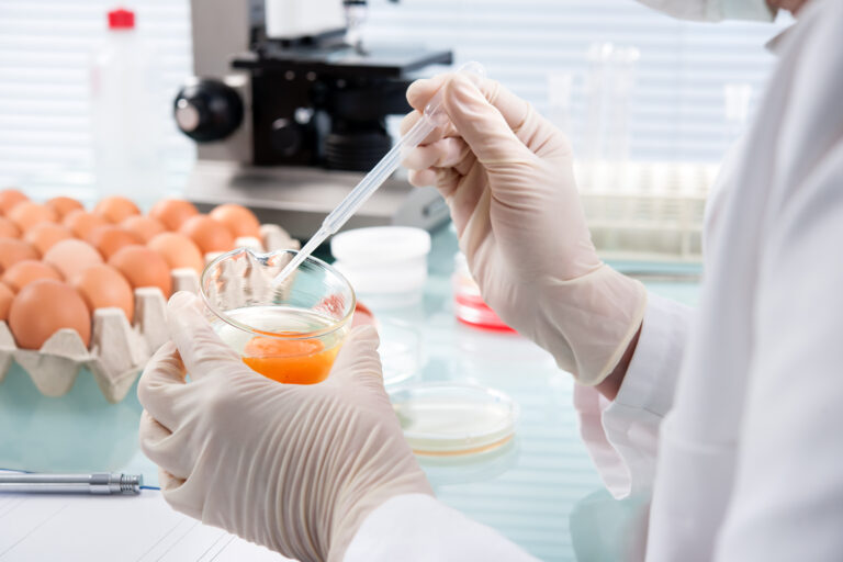 Scientist at an egg farm laboratory.