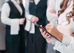 Taking notes on a clipboard