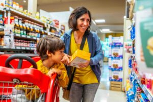 Mother and child in a grocery store